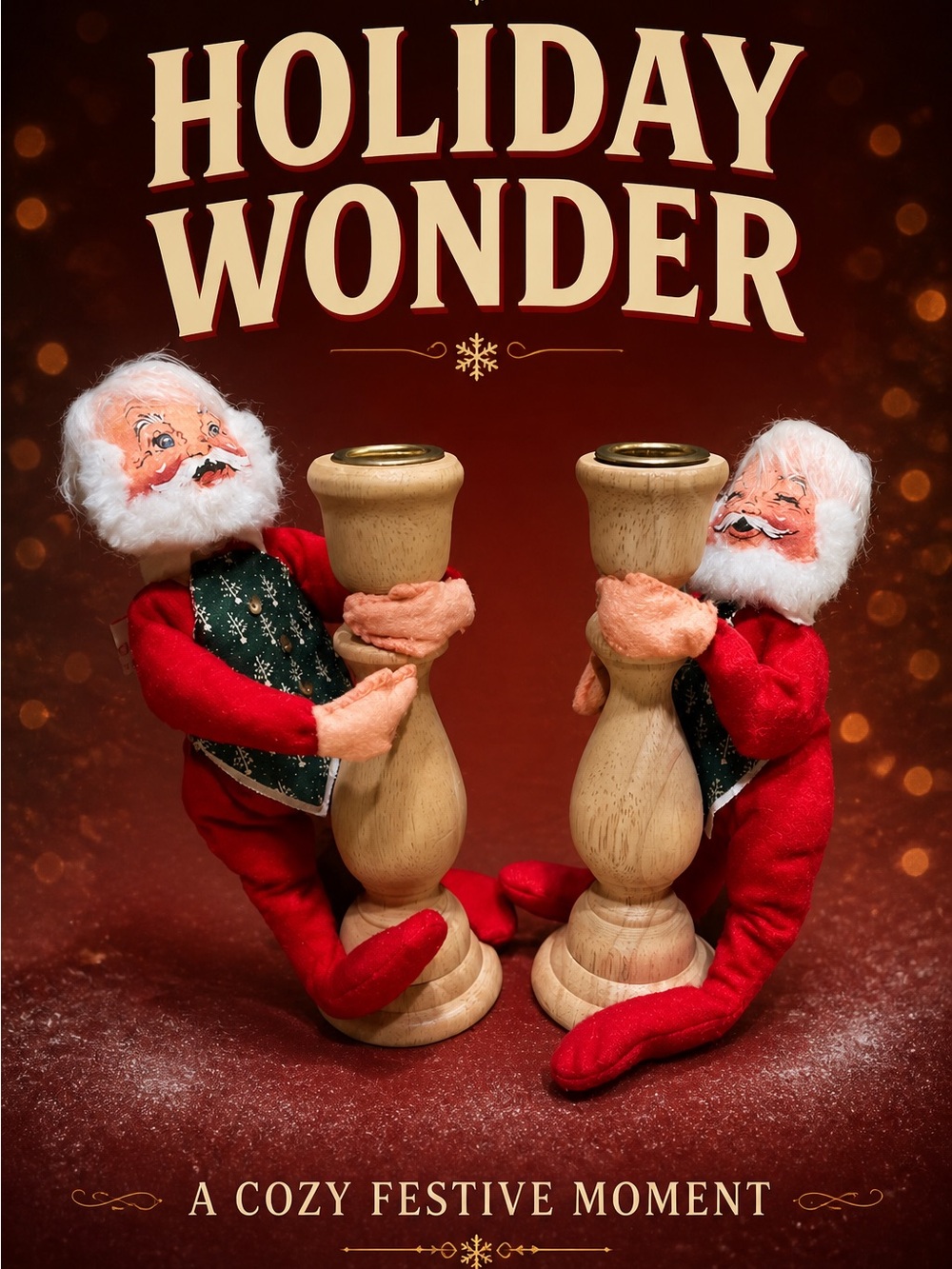 Vintage 1992 Annalee MR Santa Wooden Stick Candleholders Set Mint Condition